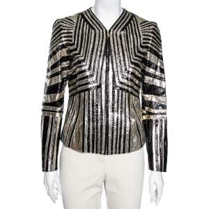 Gucci Gold & Black Python Leather Zip Front Jacket M