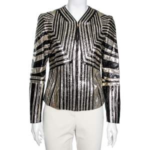 Pre Owned Gucci Gold & Black Python Leather Zip Front Jacket M