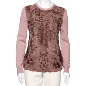 Pre Owned Gucci Pink Real Fur& Cashmere Knit Paneled Sweater M