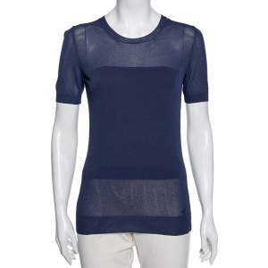 Gucci Navy Blue Knit Round Neck Top M