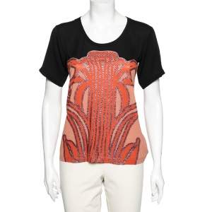 Gucci Black-Orange Cotton and Silk Glitter Patterned Short Sleeve Top XS
