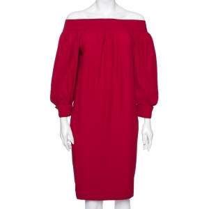 Gucci Red Crepe Off-Shoulder Gathered Dress M