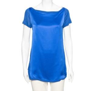 Pre Owned Gucci Yellow Silk Short Sleeve Blouse M