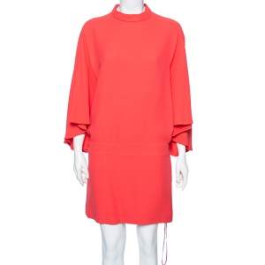 Gucci Coral Jersey Back Slit Ruffle Sleeve Dress M