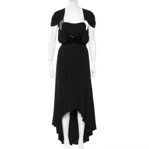 Gucci Vintage Black Silk Chiffon Embellished Detail Gown M