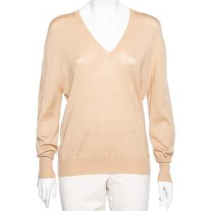 Pre Owned Gucci Beige Wool & Cashmere Knit V-Neck Long Sleeve Sweater M 