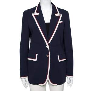 Pre Owned Gucci Navy Blue Crepe Contrast Trimmed Blazer L