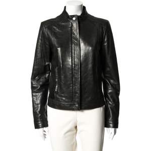 Pre Owned Gucci Black Leather Zip Front Jacket M