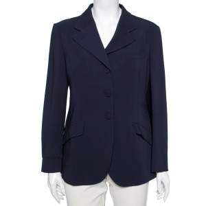 Pre Owned Gucci Navy Blue Crepe Single Breasted Blazer L