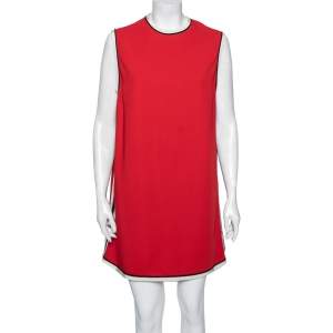 Pre Owned Gucci Red Crepe Stripe Trim Tunic Top L