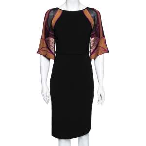 Pre Owned Gucci Black Synthetic Embroidered Sleeve Dress S
