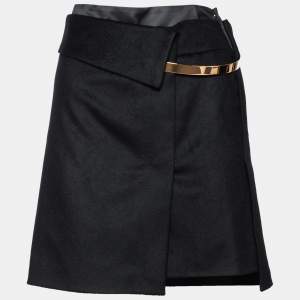 Pre Owned Gucci Black Wool Metal Appliqued Short Skirt M