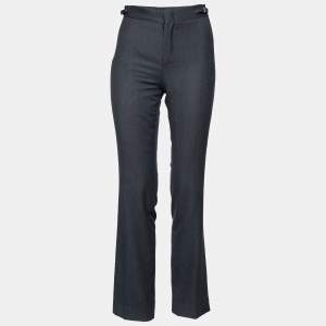 Pre Owned Gucci Vintage Grey Patterned Wool Buckle Detail Pants S