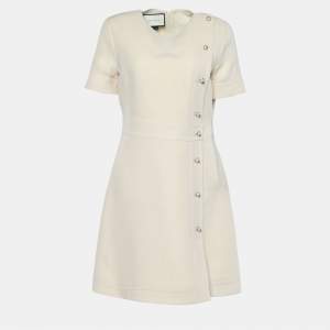 Pre Owned Gucci Cream Crepe Button Detail Mini Dress M