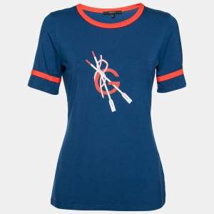 Pre Owned Gucci Blue Printed Jersey Short Sleeve Crewneck  T-Shirt XL