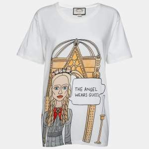 Gucci White Cotton Angelica Hicks Printed Limited Edition Crew Neck Top M
