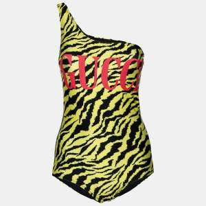 Gucci Black and Yellow Zebra Print Sparkling Swimsuit M