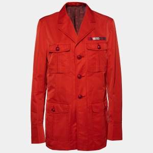 Pre Owned Gucci Red Synthetic Web Line Safari Coat L
