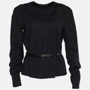 Pre Owned Gucci Black Cotton Long Sleeve Belted Zip Front Jacket M