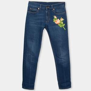 Gucci Navy Blue Cotton Embroidered Jeans S