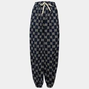 Pre Owned Gucci Navy Blue GG Cotton Jogging Pants XXS