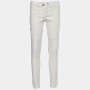 Pre Owned Gucci Off-White Stretch Cotton Paneled Tapered Trousers S
