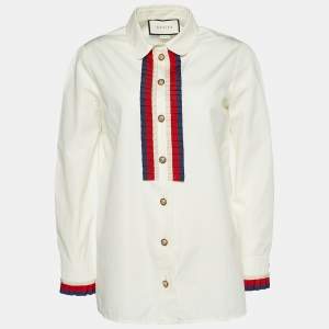 Pre Owned Gucci Off-White Poplin Sylvie Web Trim Shirt M