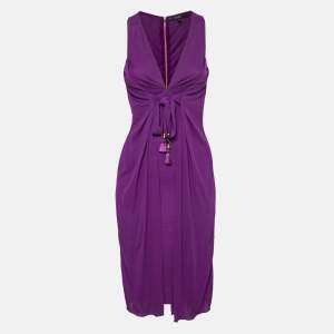 Gucci Purple Jersey Tie Detail Sleeveless Dress S