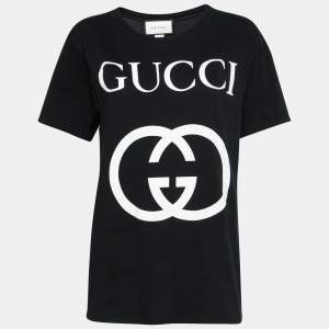 Gucci Black Cotton Logo Printed Short Sleeve T-Shirt XS