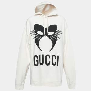 Pre Owned Gucci Cream Cotton Printed Manifesto Oversized Hoodie XXL