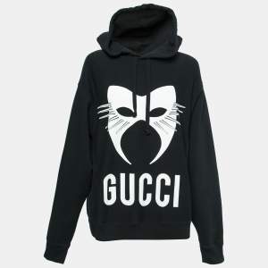Pre Owned Gucci Black Cotton Printed Manifesto Oversized Hoodie XXL