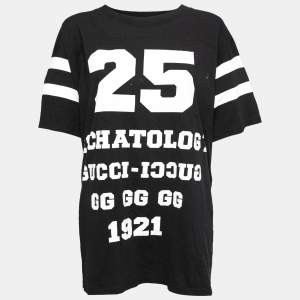 Pre Owned Gucci Black Cotton 25 Eschatology Logo Printed Long T-Shirt M