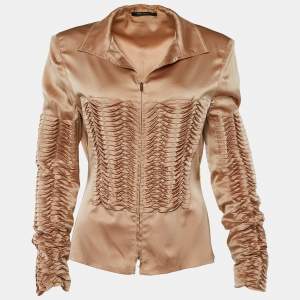 Gucci Copper Silk Pintuck Detail Zip Front Jacket L