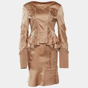 Gucci Salmon Pink Silk Pleated Skirt Suit M/L