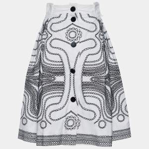 Pre Owned Gucci White And Black Printed Cotton Button Front Skirt L