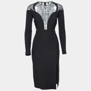 Pre Owned Gucci Black Cady Lace Detail Shift Dress S