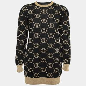 Pre Owned Gucci Black Jacquard Wool Crew Neck Sweater M