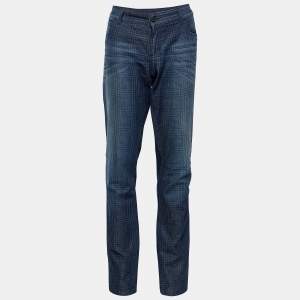 Gucci Dark Blue Houndstooth Print Denim New Leggings Fit Jeans M/Waist - 35.5"