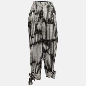 Pre Owned Gucci Black Monochrome Lurex Polka Dot Silk Pants M