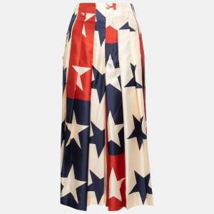 Gucci Multicolor Stars Print Silk Pleated Palazzo Pants S