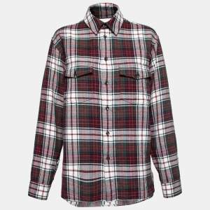 Pre Owned Gucci Red Checked Flannel Logo Embroidered Button Front Shirt L