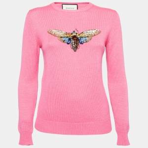Pre Owned Gucci Pink Cashmere Embroidered Sweater S 