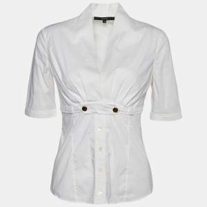 Gucci White Cotton Plunge Neck Blouse S