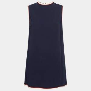 Gucci Navy Blue Crepe Contrast Trim Shift Dress S