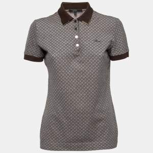Gucci Brown Patterned Cotton Pique Short Sleeve Polo T-Shirt L
