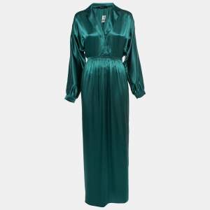 Gucci Green Silk Satin Draped Maxi Dress S