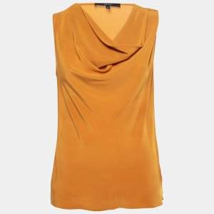 Pre Owned Gucci Mustard Yellow Silk Crepe Sleeveless Draped Neck Top S