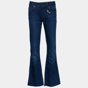 Pre Owned Gucci Blue Bee Butterfly Patched Denim Flared Leg Jeans S Waist 30.5"