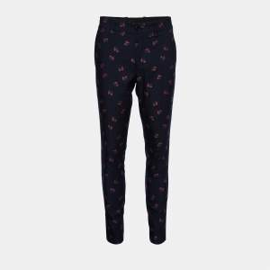 Gucci Navy Blue Floral Jacquard Tapered Leg Pants S