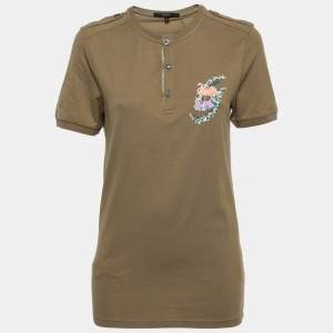 Gucci Olive Green Printed Cotton Short Sleeve T-Shirt M
